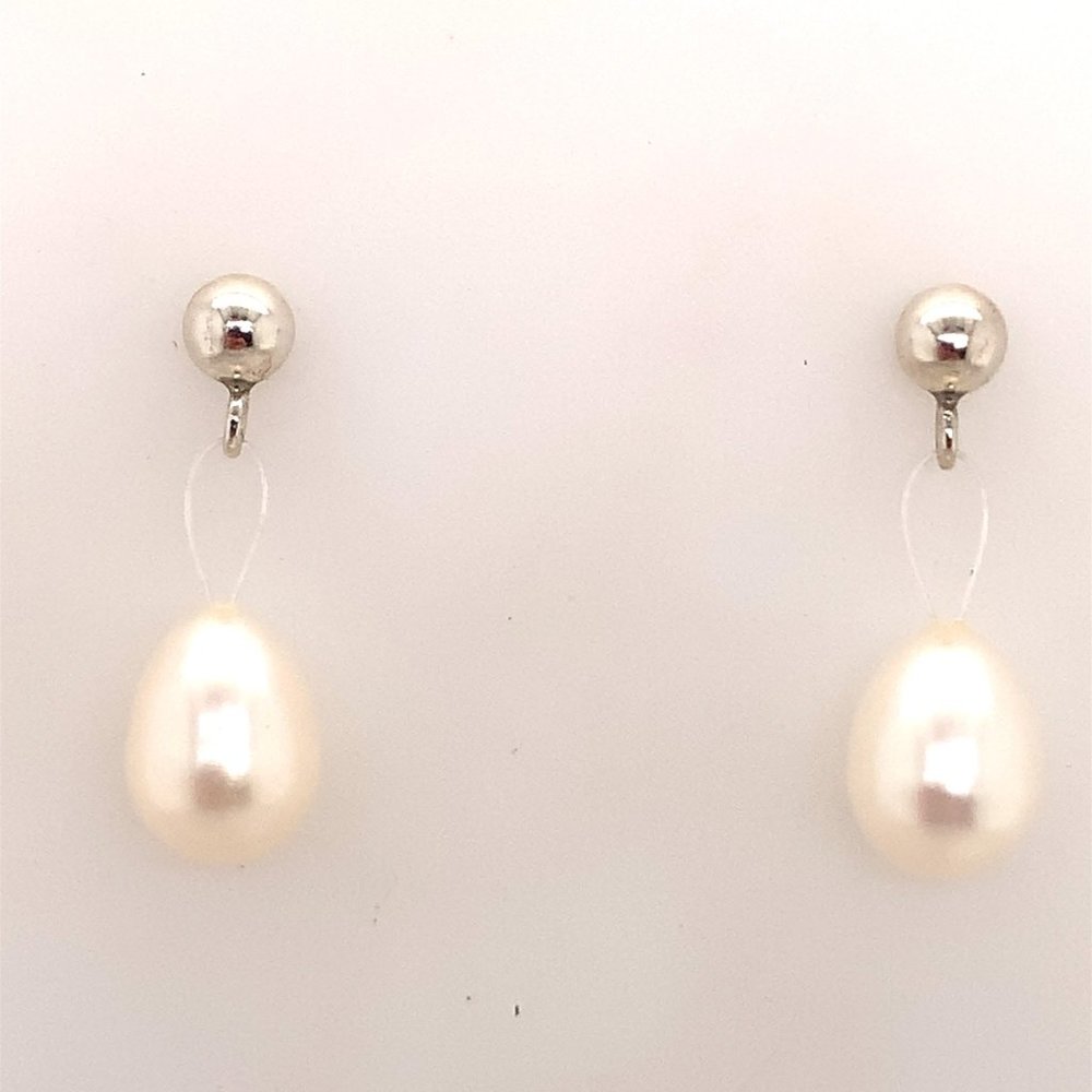 Floating Pearl Dangle Earrings in Sterling Silver 925